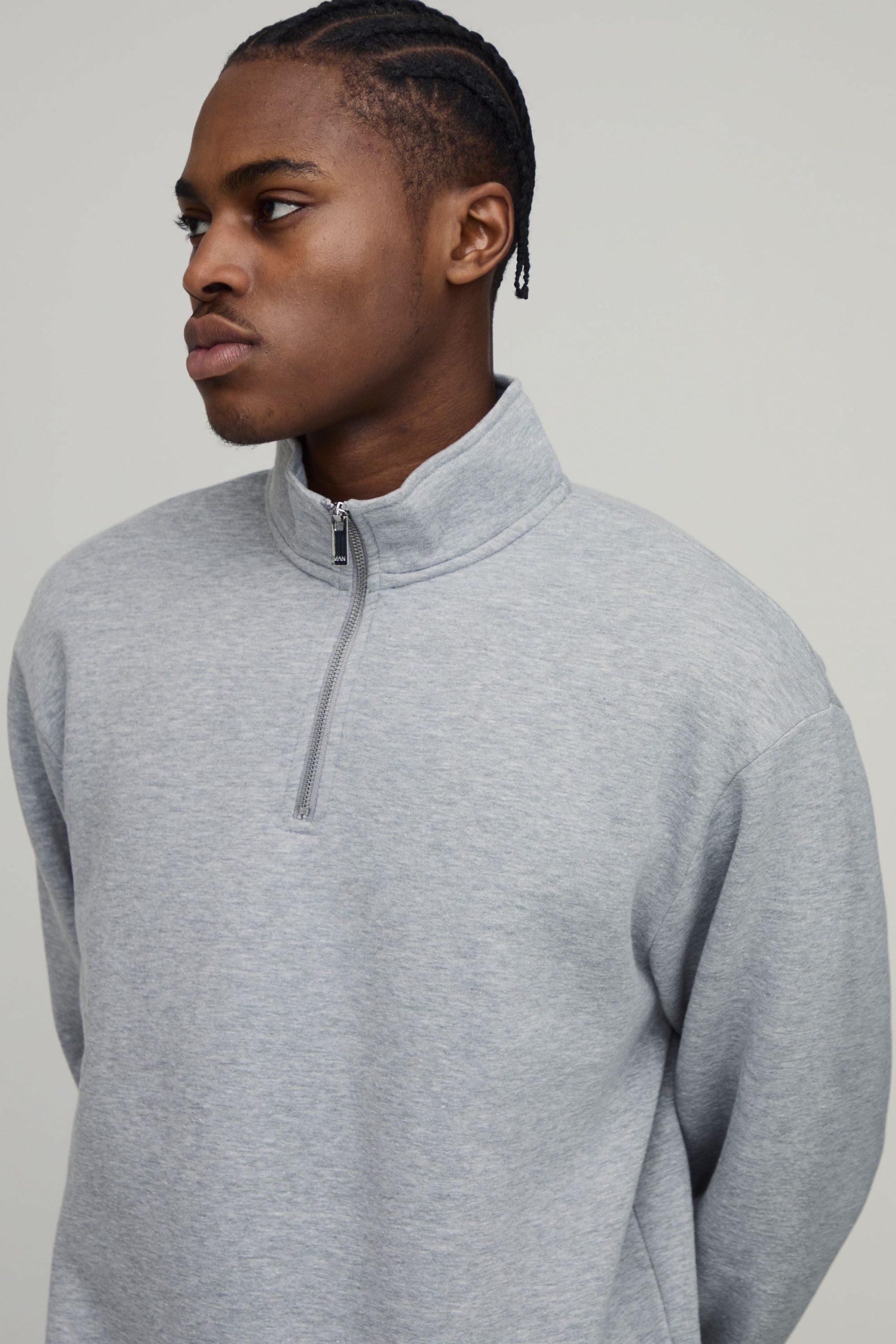Basic Oversized Quarter Zip Funnel Neck Sweatshirt - Image 3