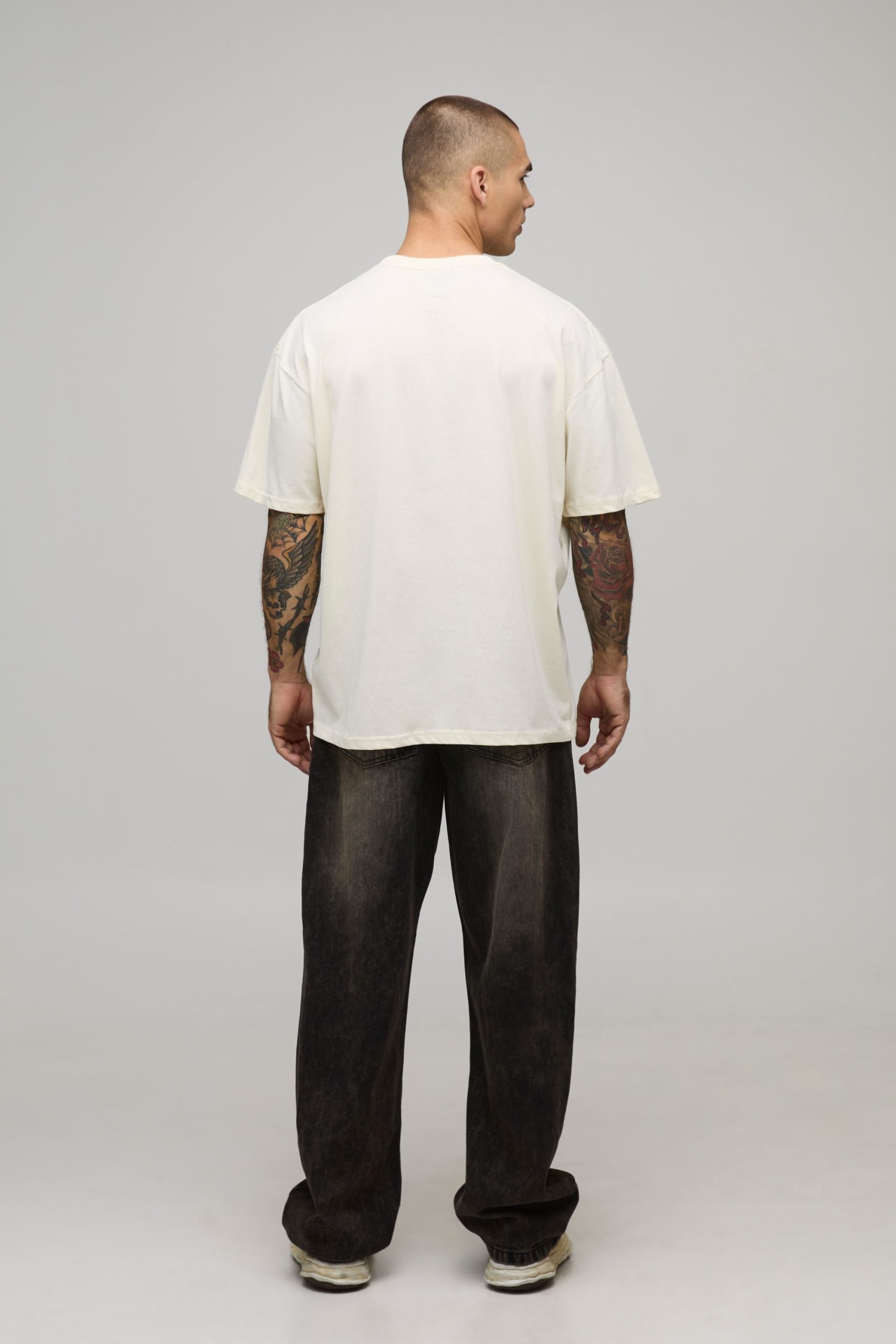 Ecru Oversized Man Floral Ski Mask Printed T-Shirt - Image 2