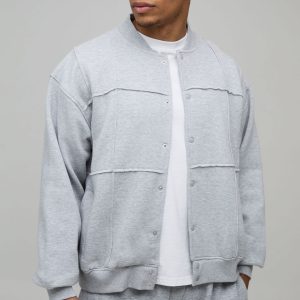 Boxy Fit Pleated Panel Jersey Bomber Jacket