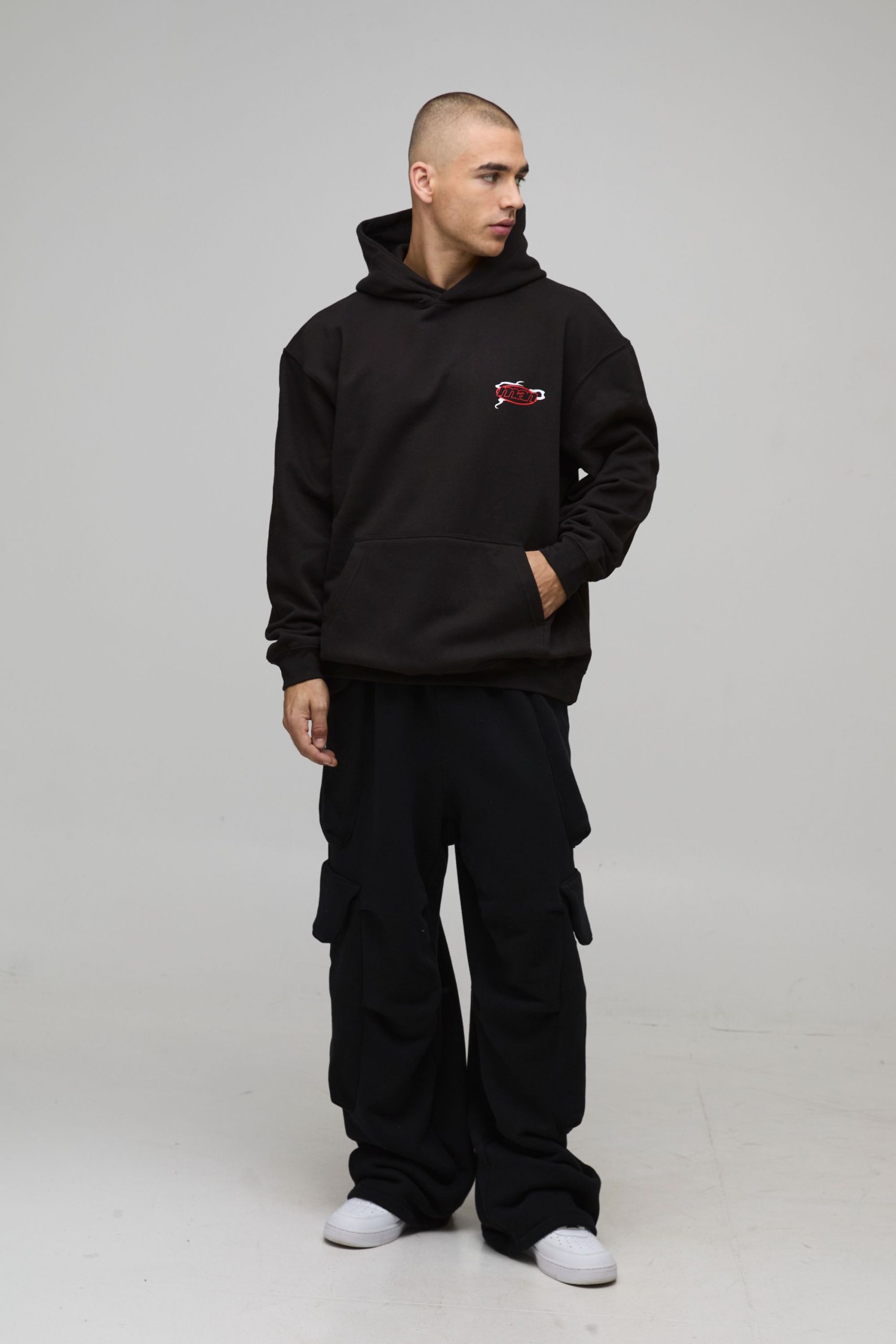 Black Oversized Tokyo Spine Dragon Printed Hoodie - Image 4