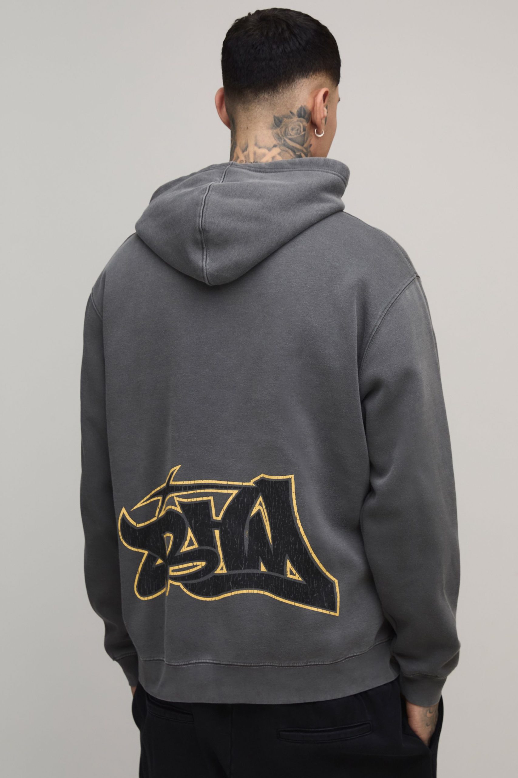 Tall Oversized BHM Graffiti Washed Printed Hoodie