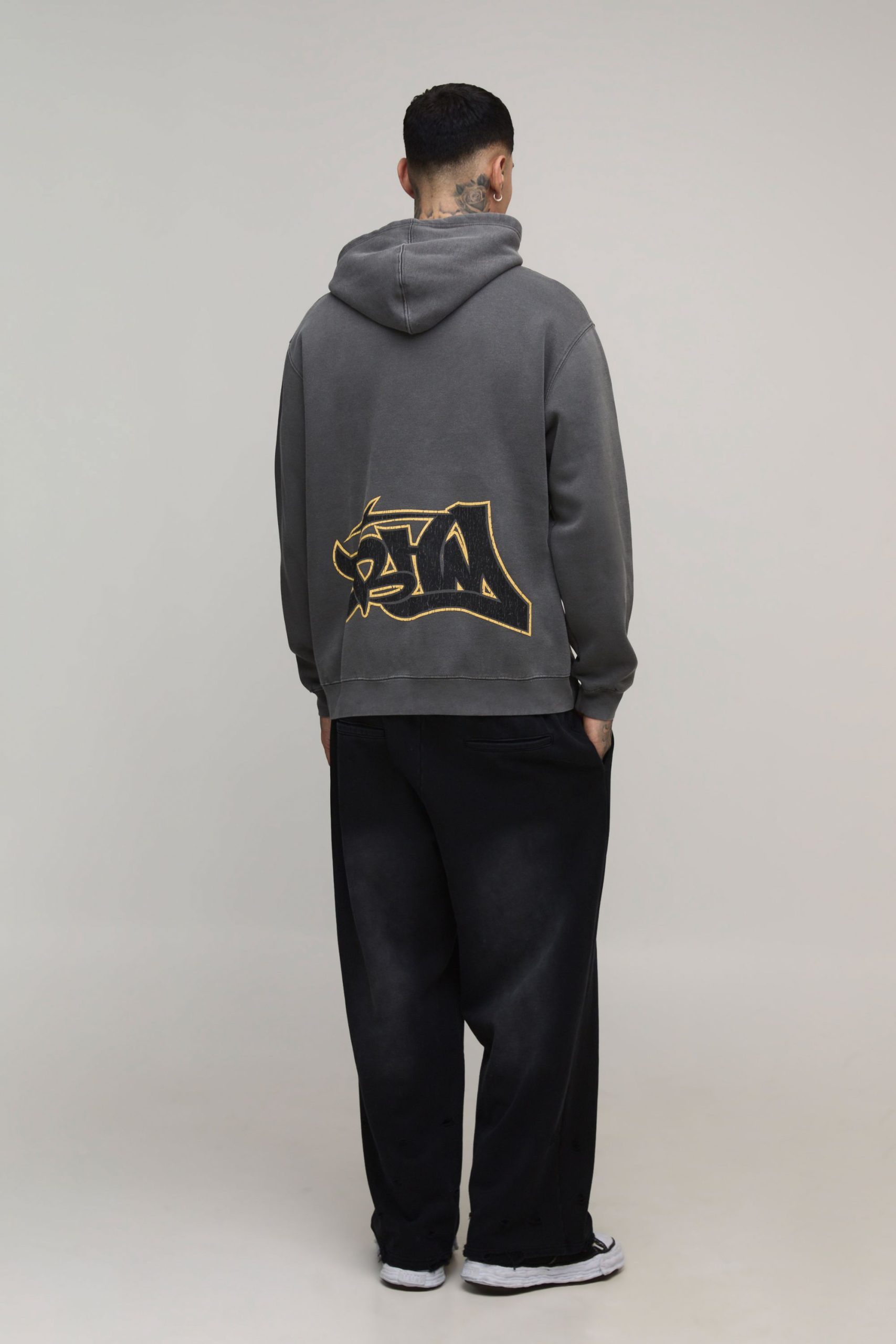 Tall Oversized BHM Graffiti Washed Printed Hoodie - Image 2