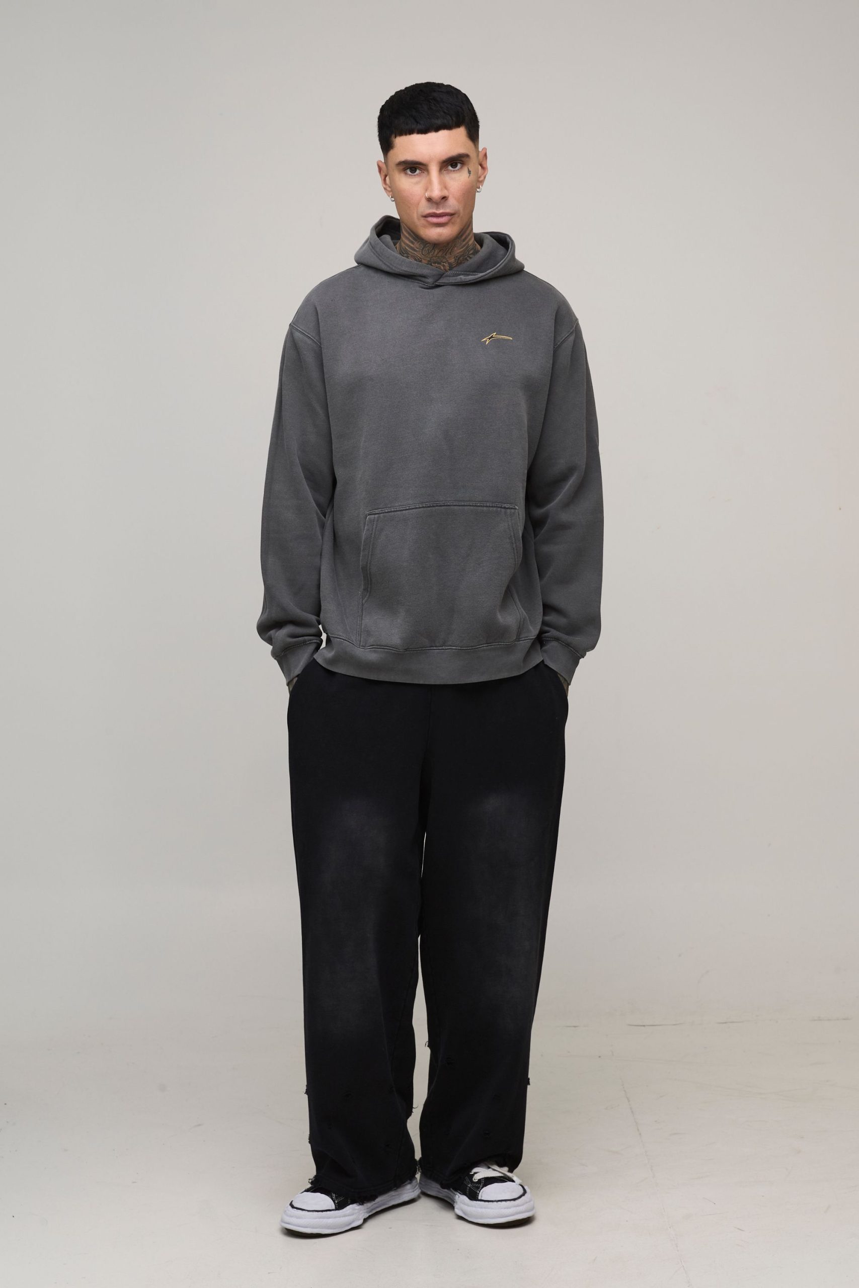 Tall Oversized BHM Graffiti Washed Printed Hoodie - Image 4
