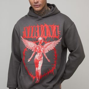 Tall Oversized Nirvana License Printed Hoodie