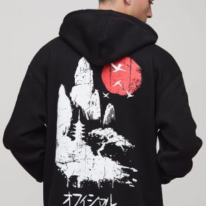 Black Oversized Tokyo Printed Hoodie