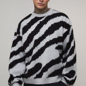 Tall Boxy Oversized Brushed Animal Knitted Jumper