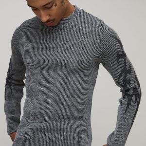 Muscle Fit Ribbed Gothic Knitted Jumper