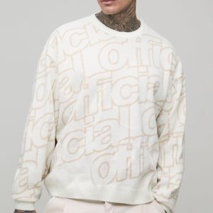 Tall Oversized Branded Jacquard Knitted Jumper