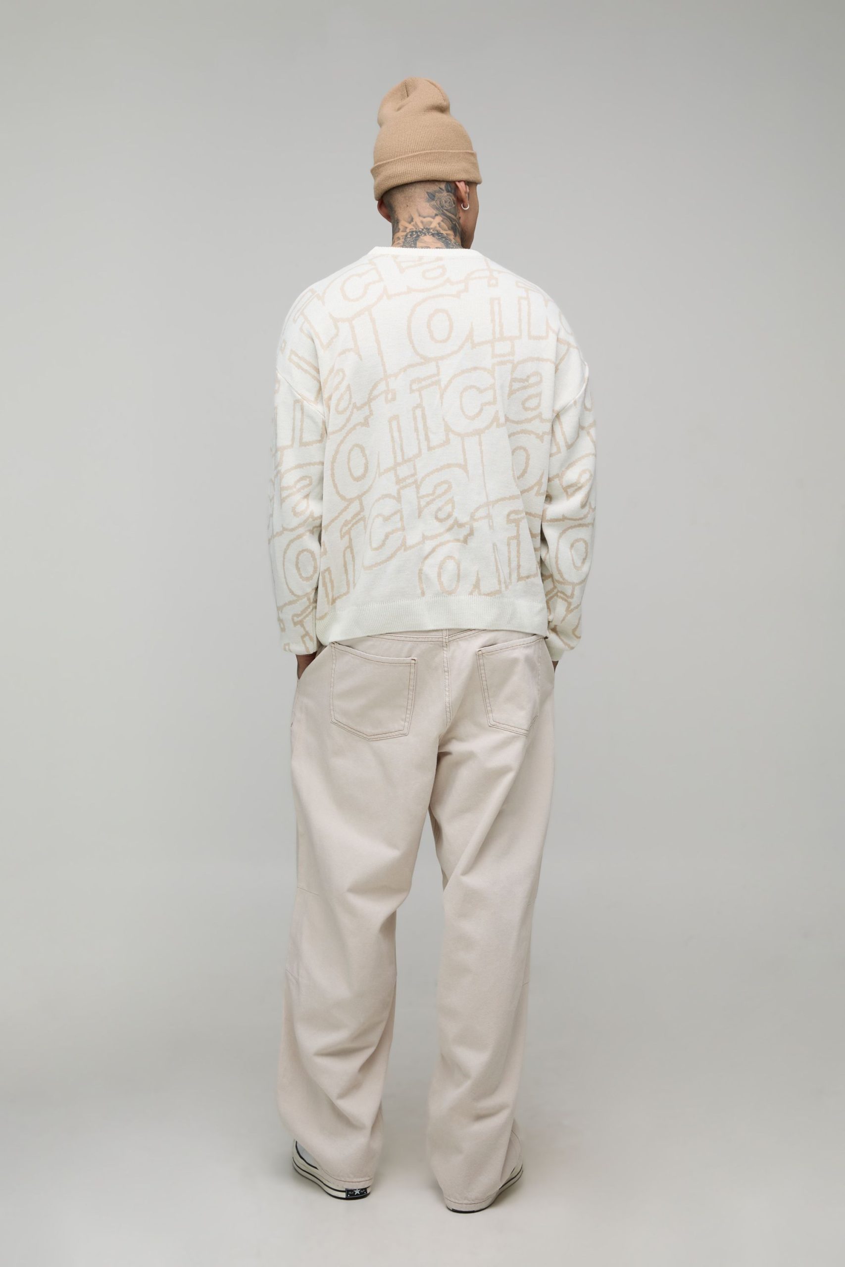 Tall Oversized Branded Jacquard Knitted Jumper - Image 2