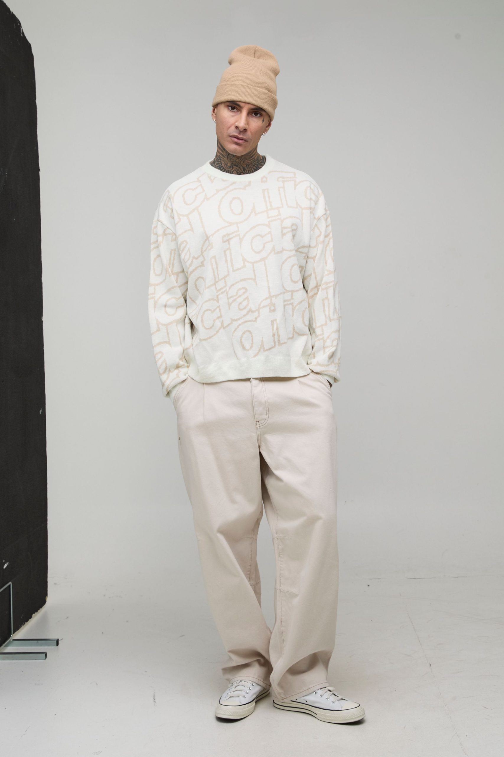 Tall Oversized Branded Jacquard Knitted Jumper - Image 4