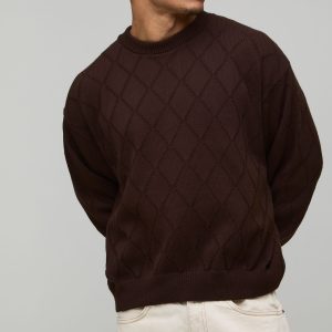 Oversized Boxy Diamond Stitch Knitted Jumper