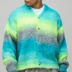 Oversized Boxy Ombre Fluffy Knitted Cardigan