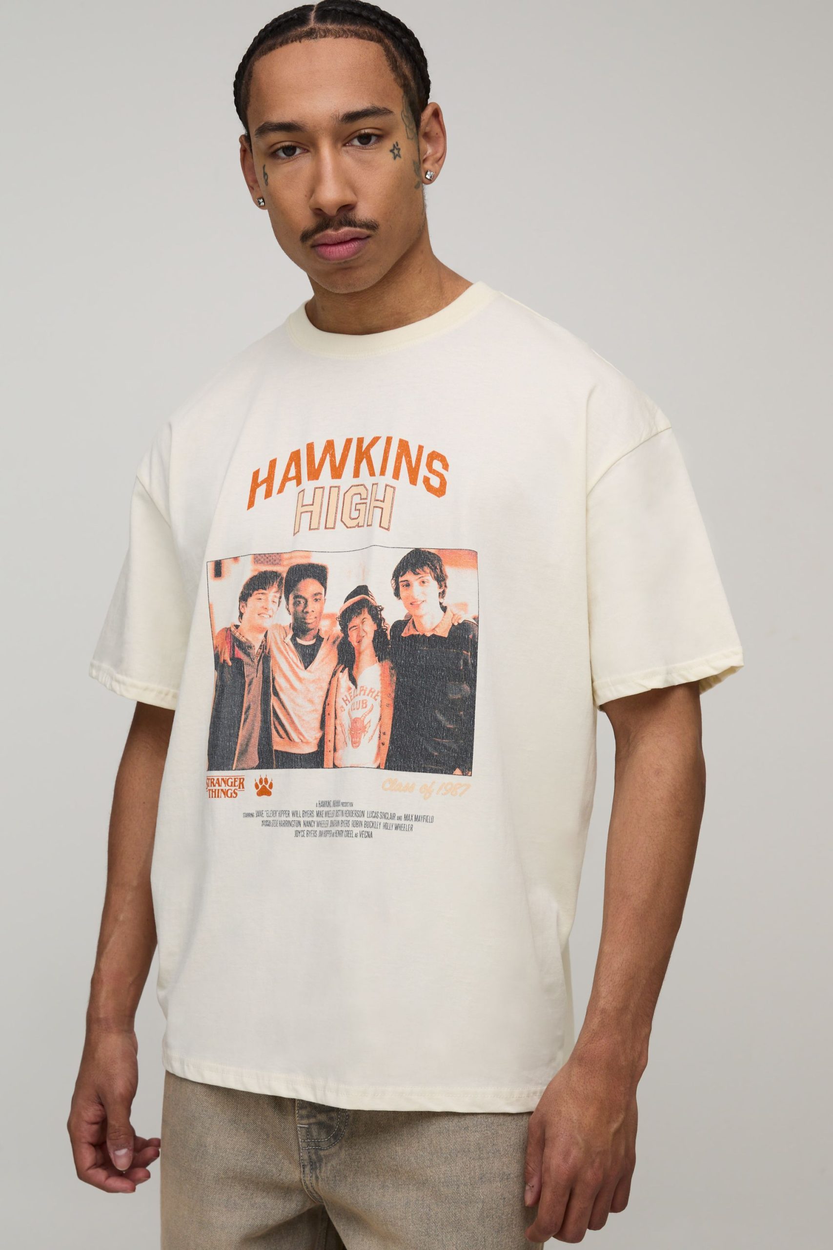 Oversized Stranger Things License Printed T-Shirt
