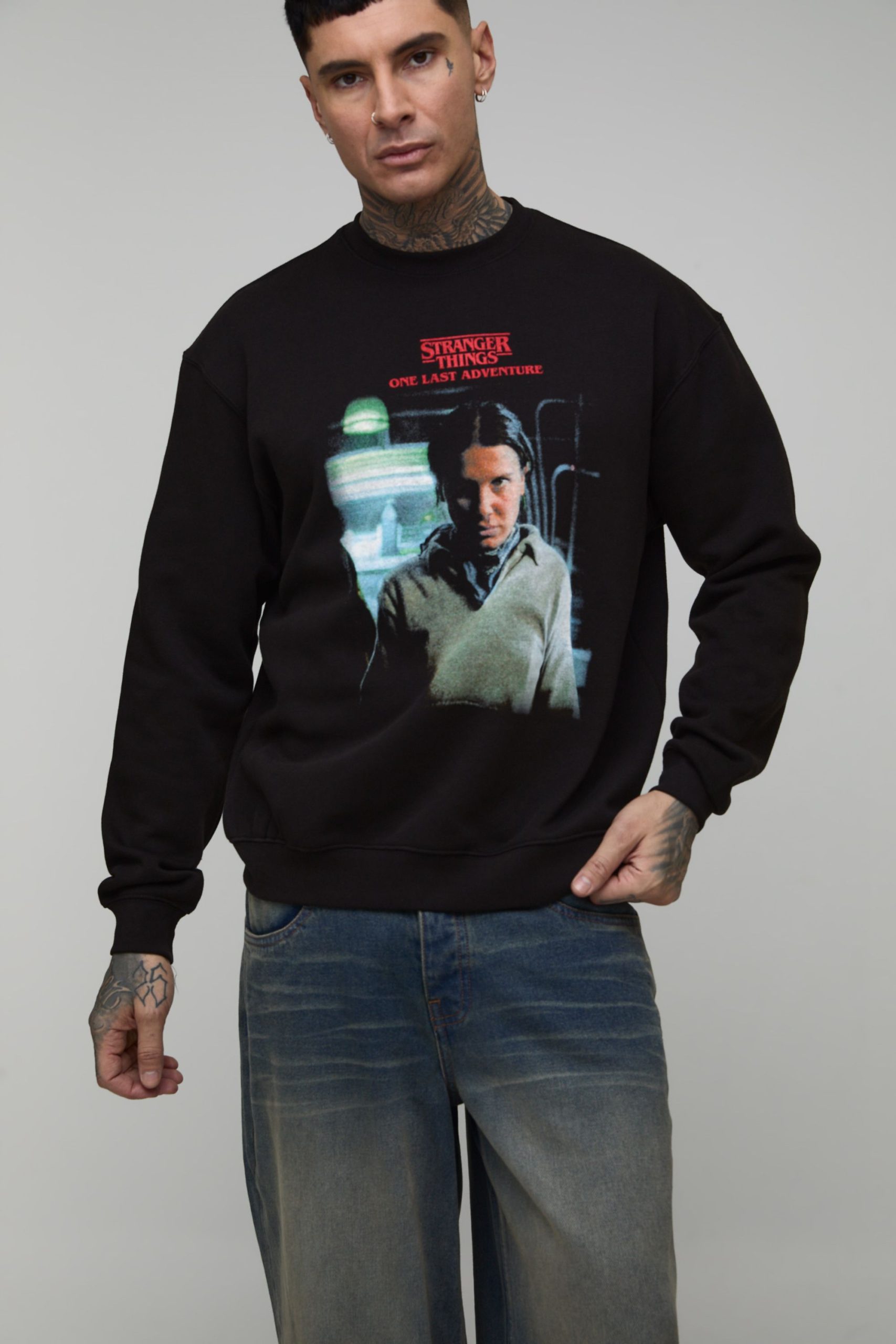 Tall Oversized Stranger Things License Printed Sweatshirt - Image 3
