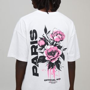 White Oversized Paris Floral Print T-Shirt