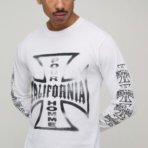 White Regular California Print Long Sleeve T-Shirt