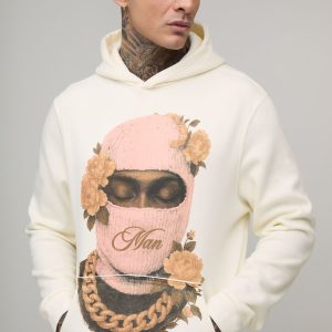 Tall Regular Fit Man Floral Ski Mask Printed Hoodie