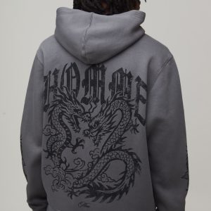 Charcoal Relaxed Dragon Sleeve Print Hoodie