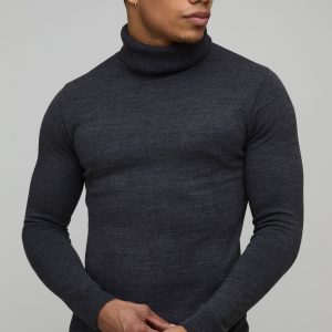 Muscle Fit Roll Neck Knitted Jumper