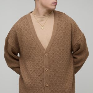 Relaxed Fit Basket Knit Cardigan
