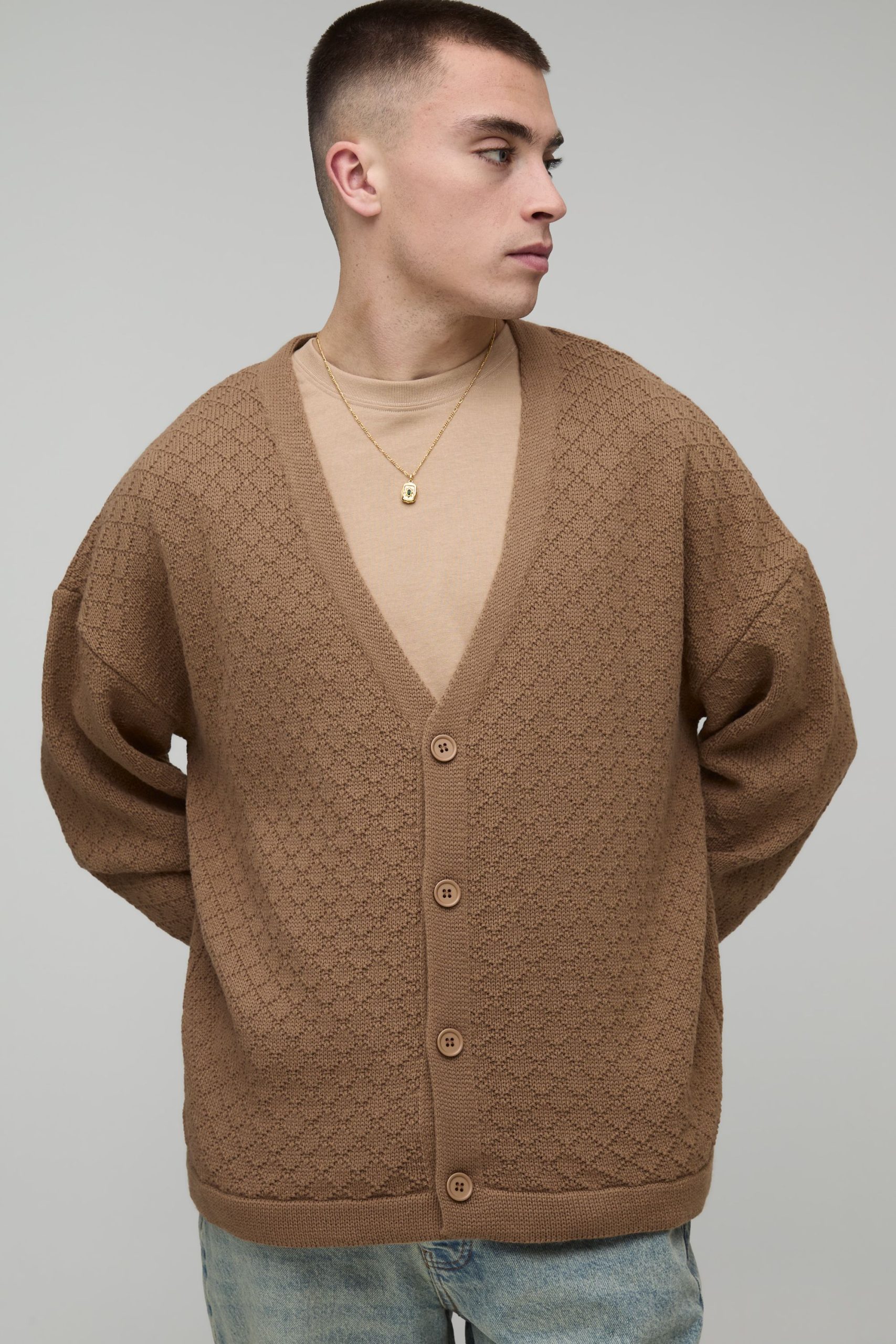 Relaxed Fit Basket Knit Cardigan