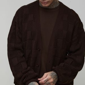 Tall Oversized Mixed Cable Knitted Cardigan