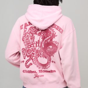 Washed Pink Oversized Tonal Tiger Print Hoodie