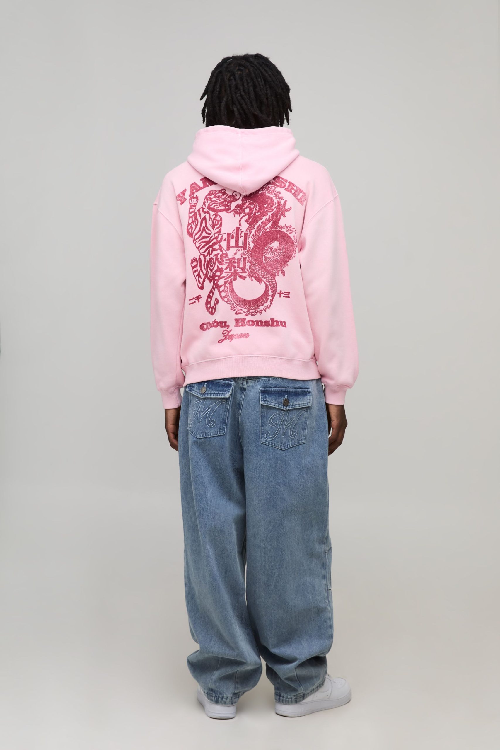 Washed Pink Oversized Tonal Tiger Print Hoodie - Image 2