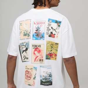 White Oversized Tokyo Postcard Print T-Shirt