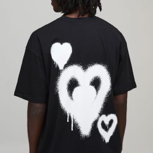 Black Oversized Heart Print T-Shirt