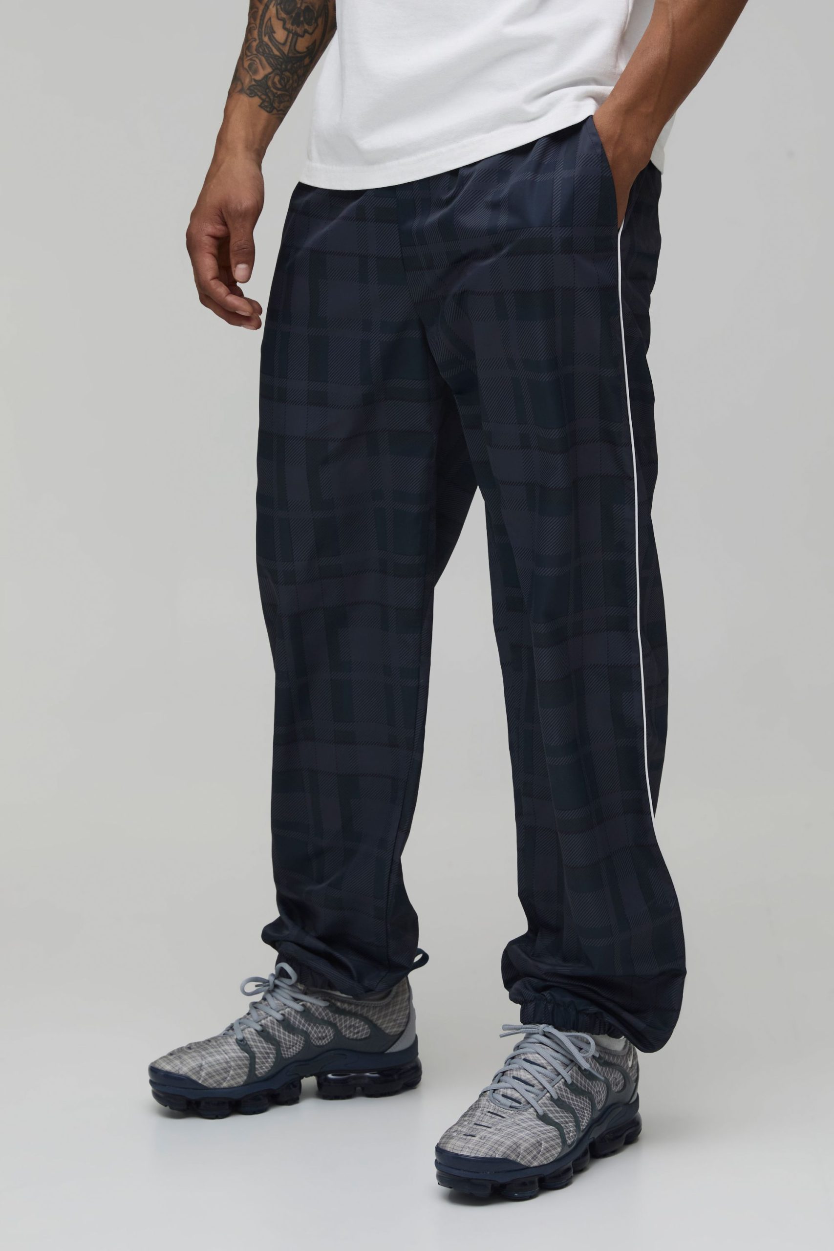 Relaxed Fit Check Print Nylon Trouser
