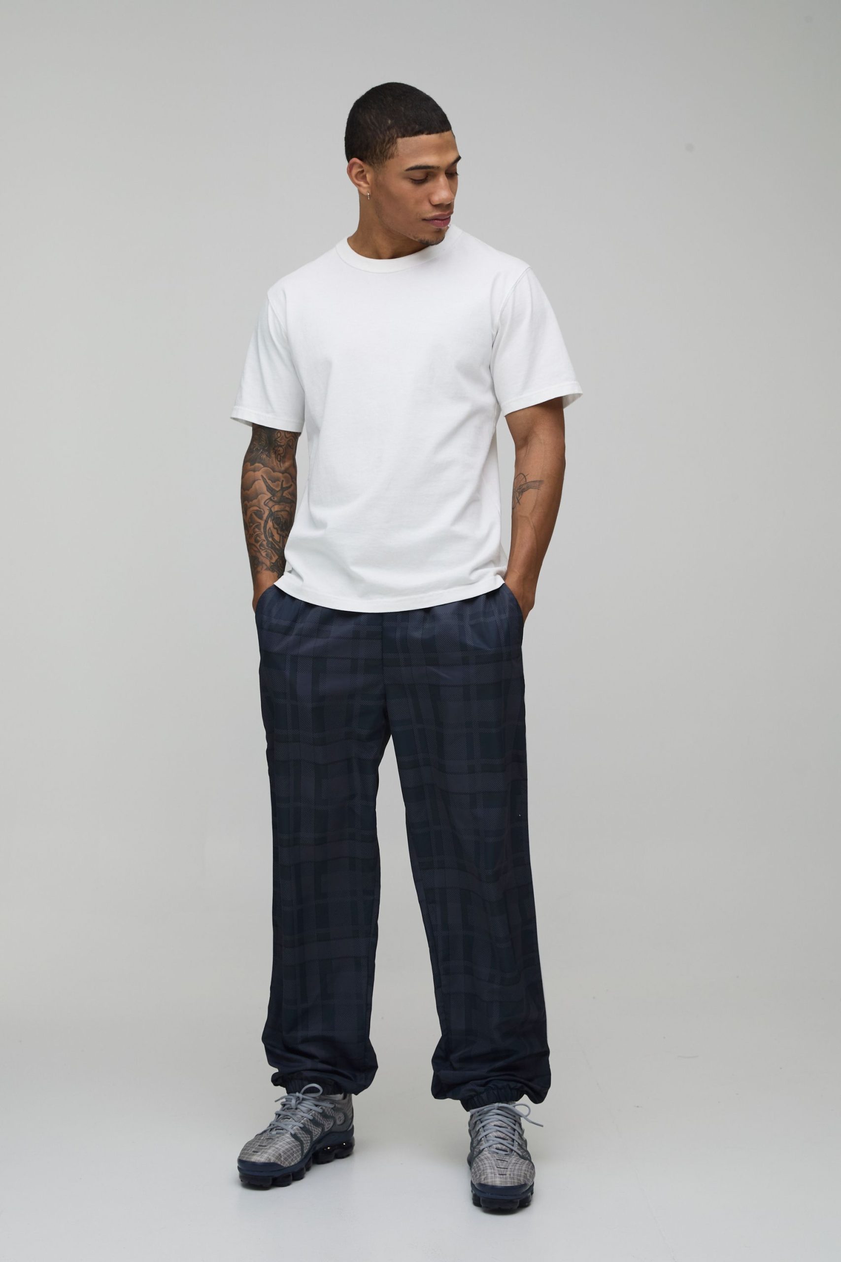 Relaxed Fit Check Print Nylon Trouser - Image 4