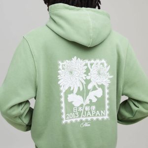 Washed Green Relaxed Floral Japan Print Hoodie