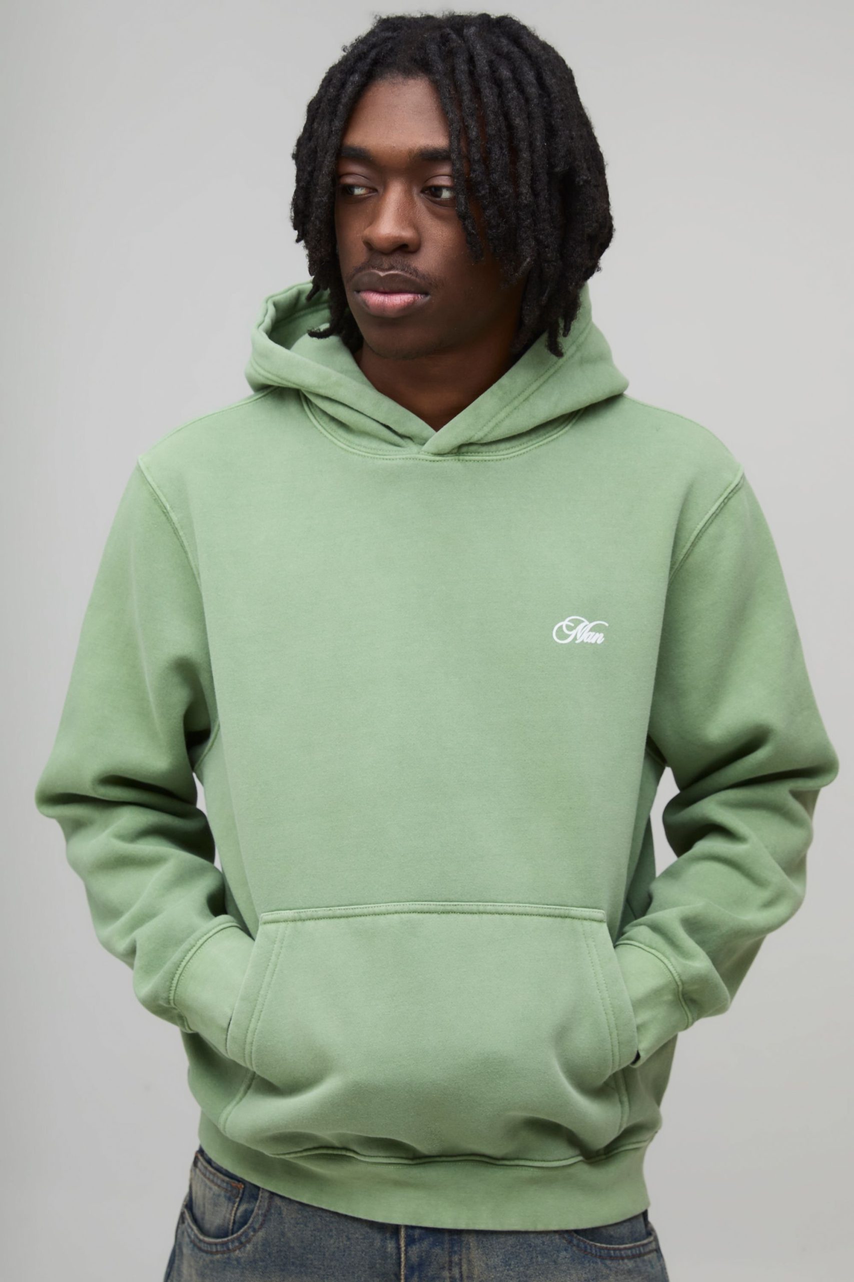 Washed Green Relaxed Floral Japan Print Hoodie - Image 3