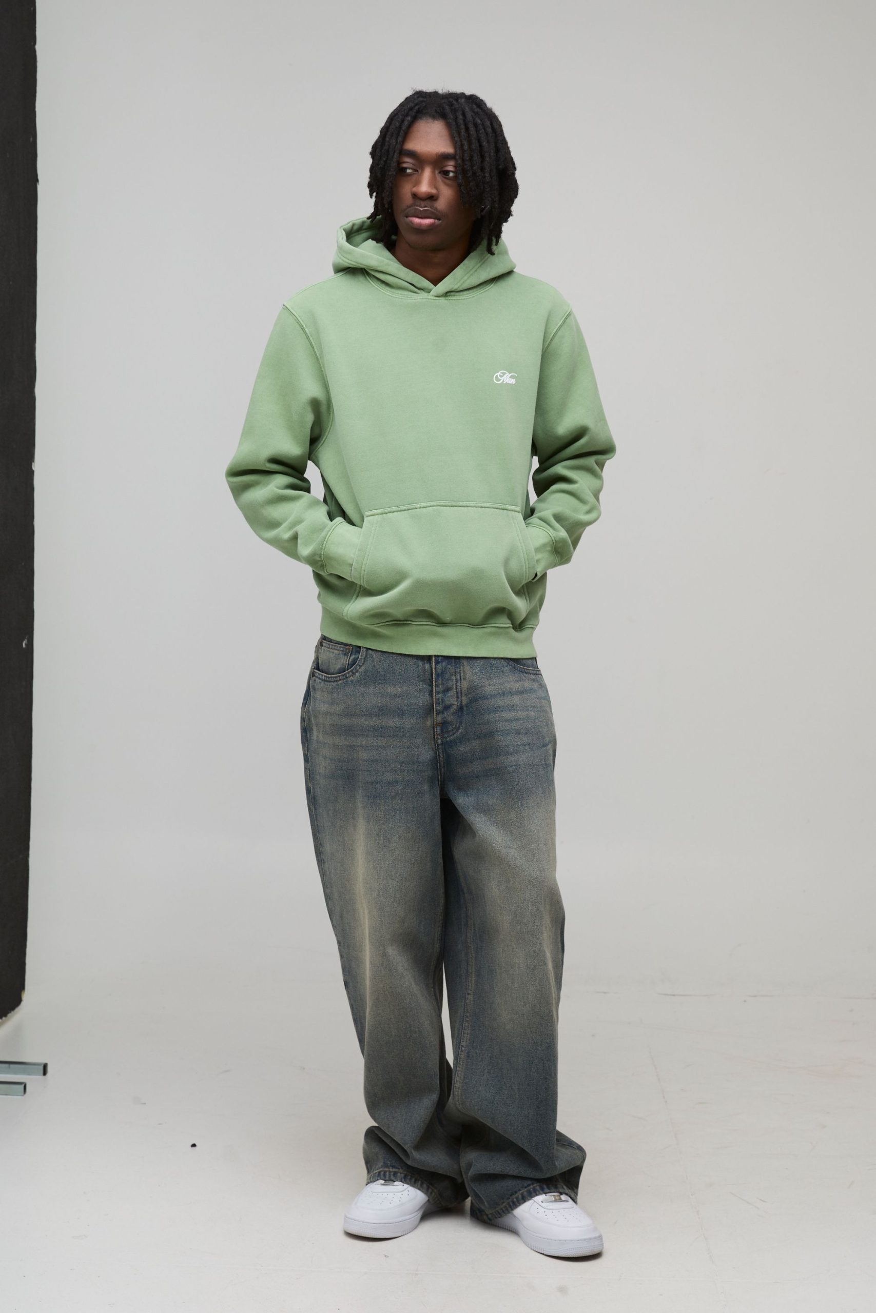 Washed Green Relaxed Floral Japan Print Hoodie - Image 4