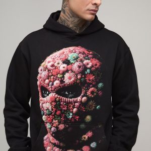Tall Oversized Floral Mask Printed Hoodie