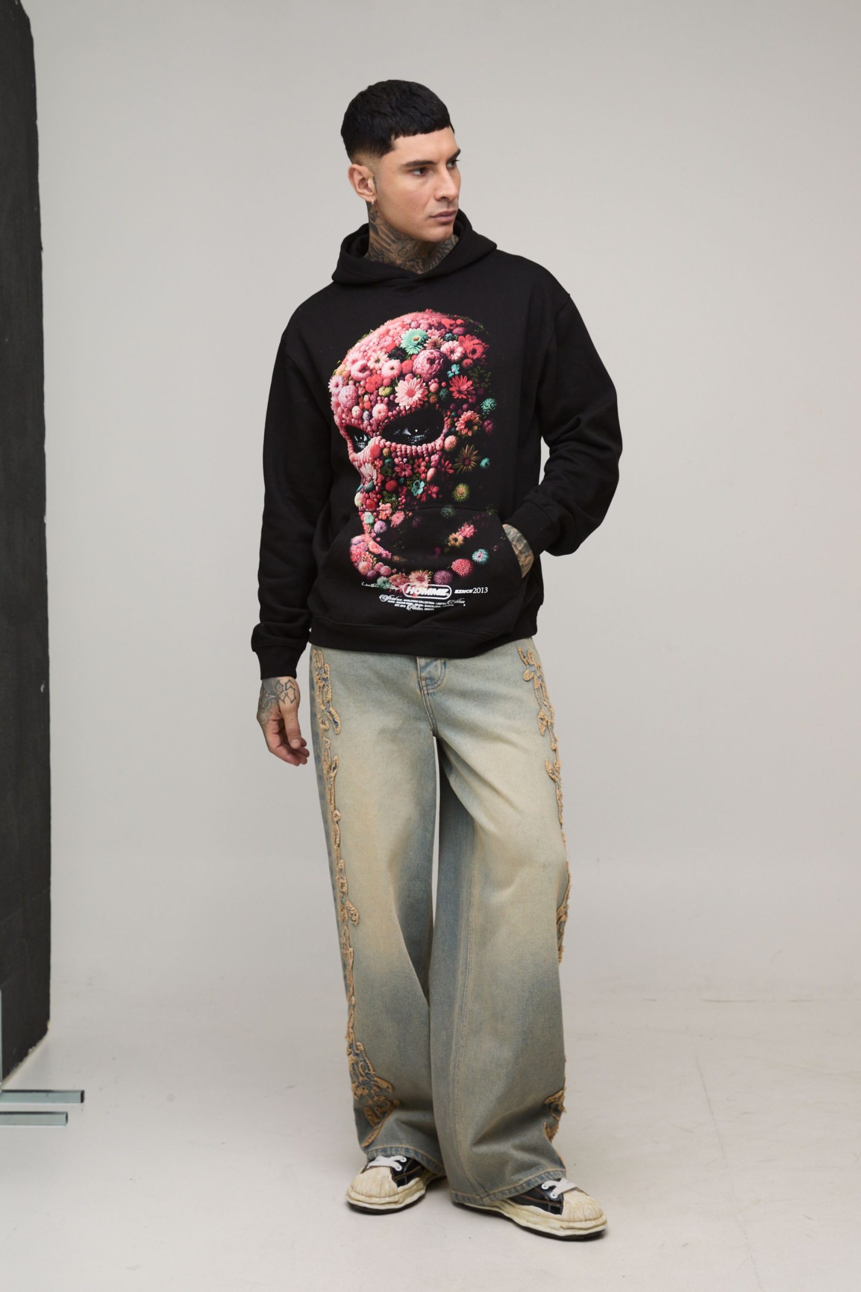 Tall Oversized Floral Mask Printed Hoodie - Image 4