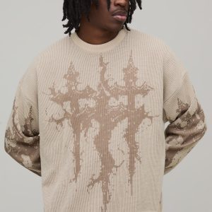 Relaxed Boxy Gothic Ribbed Knitted Jumper