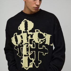 Relaxed Boxy Gothic Jacquard Knitted Jumper
