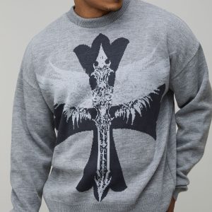 Relaxed Boxy Gothic Jacquard Knitted Jumper