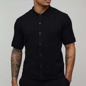 Boxy Fit Soft Touch Short Sleeve Cable Knitted Shirt