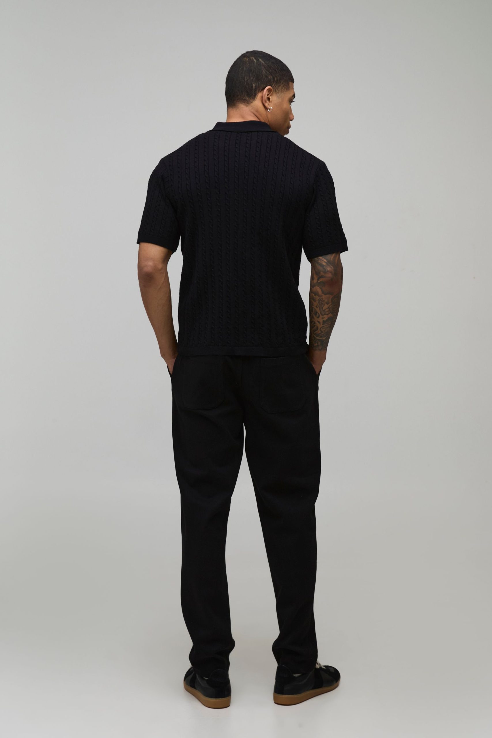 Boxy Fit Soft Touch Short Sleeve Cable Knitted Shirt - Image 2