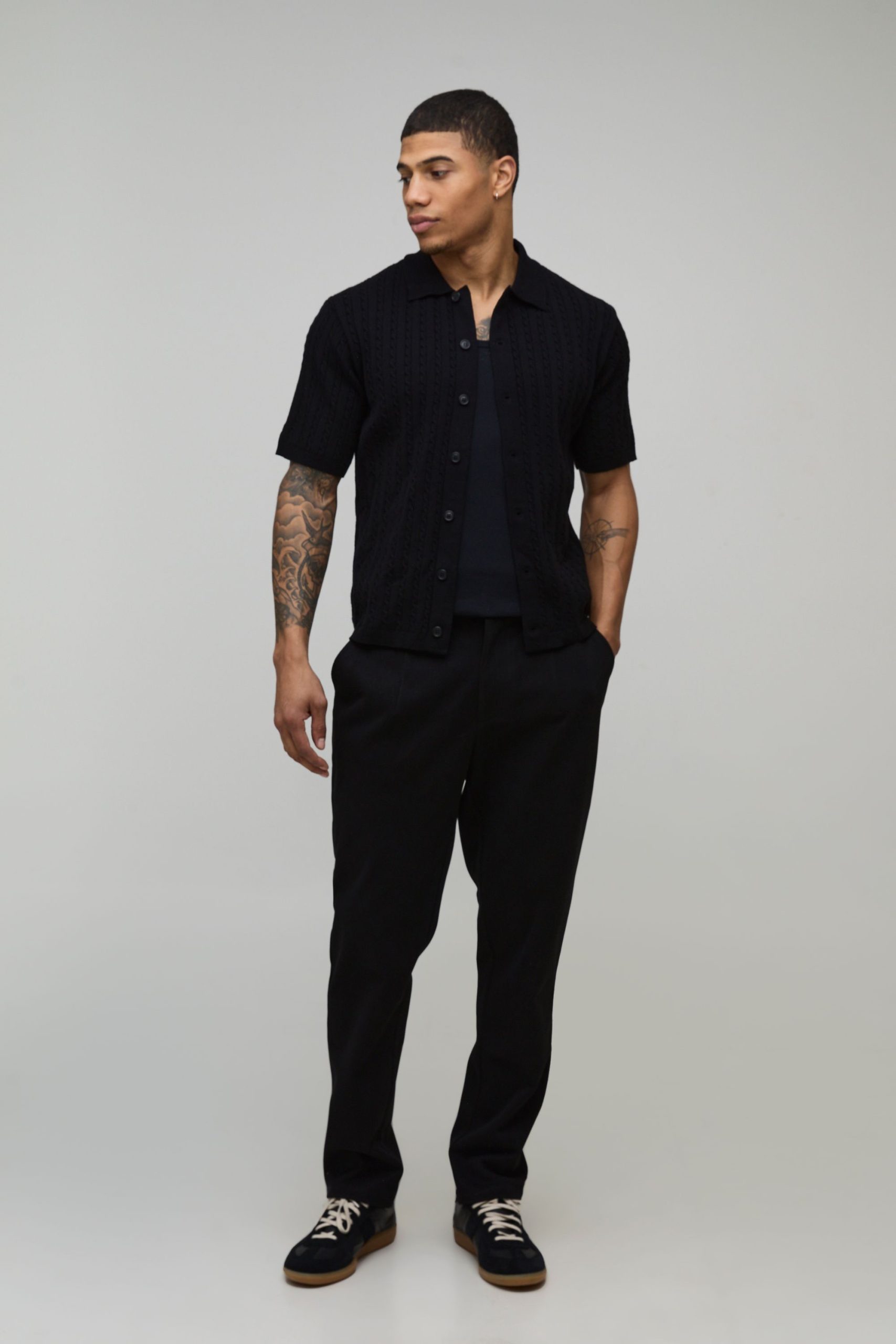 Boxy Fit Soft Touch Short Sleeve Cable Knitted Shirt - Image 4
