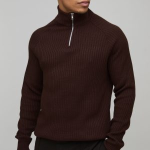 Regular Fit 1/4 Zip Raglan Funnel Neck Jumper