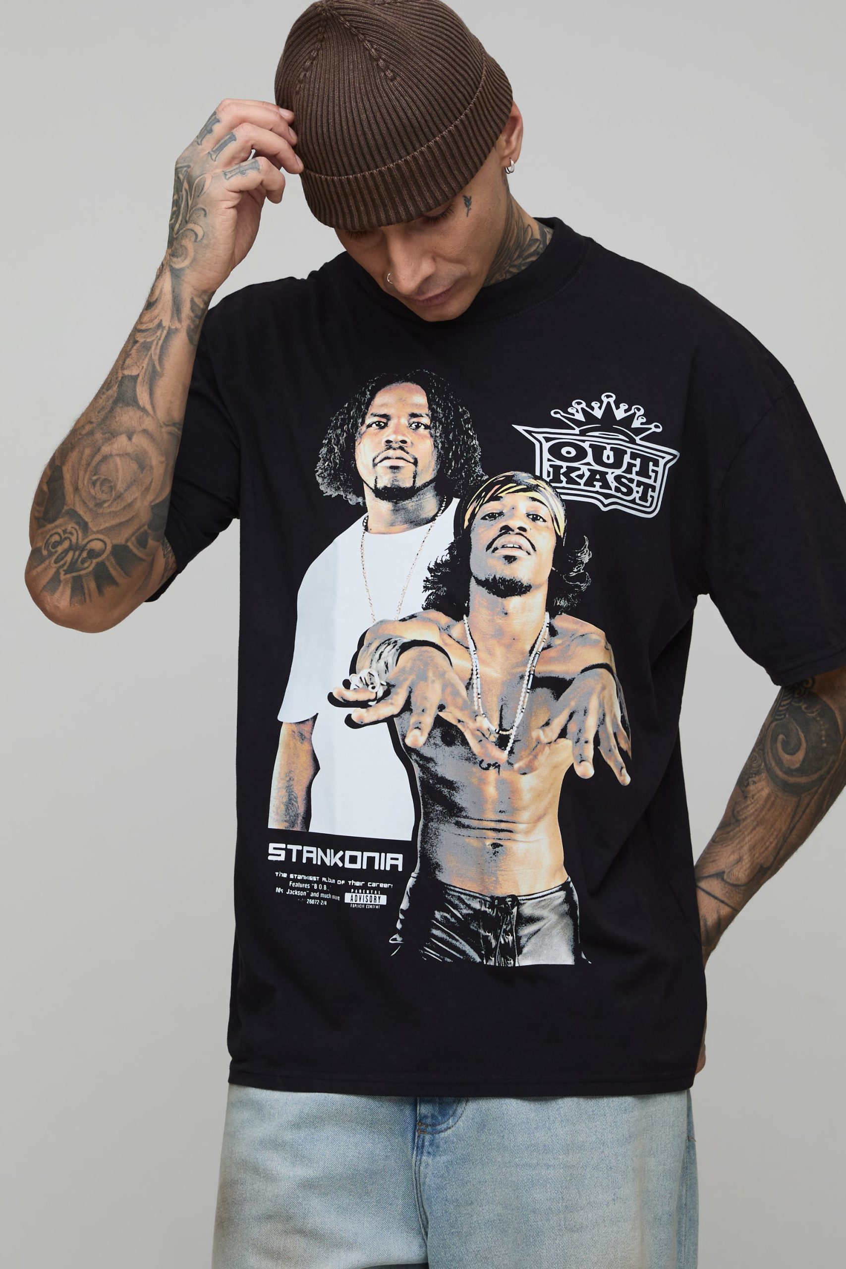 Tall Oversized OutKast Acid Wash License Printed T-Shirt