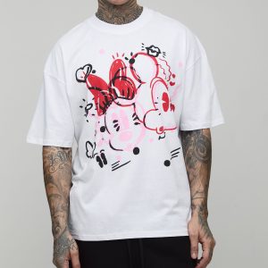 Tall Oversized Extended Neck Disney Mickey & Minnie Mouse License Printed T-Shirt