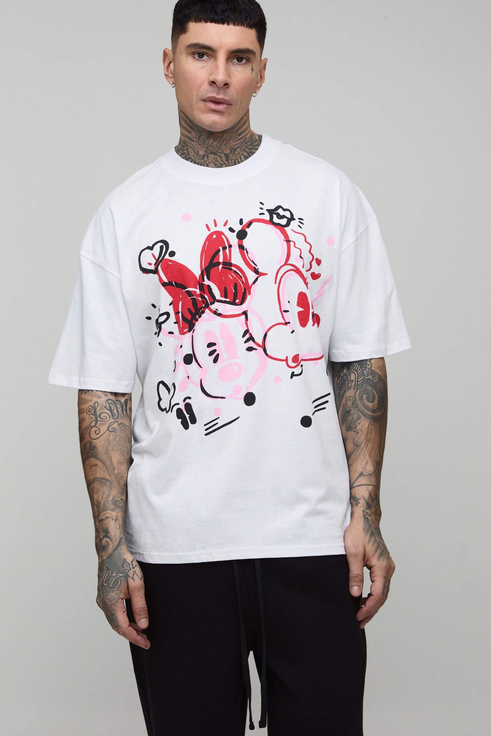 Tall Oversized Extended Neck Disney Mickey & Minnie Mouse License Printed T-Shirt
