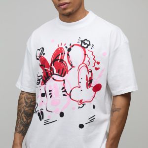 Oversized Extended Neck Disney Mickey & Minnie Mouse License Printed T-Shirt