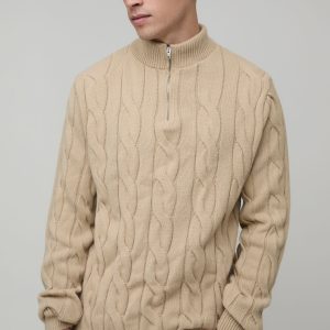 Regular Fit Cable Knitted 1/4 Zip Jumper
