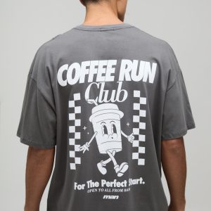Charcoal Oversized Coffee Club Print T-Shirt
